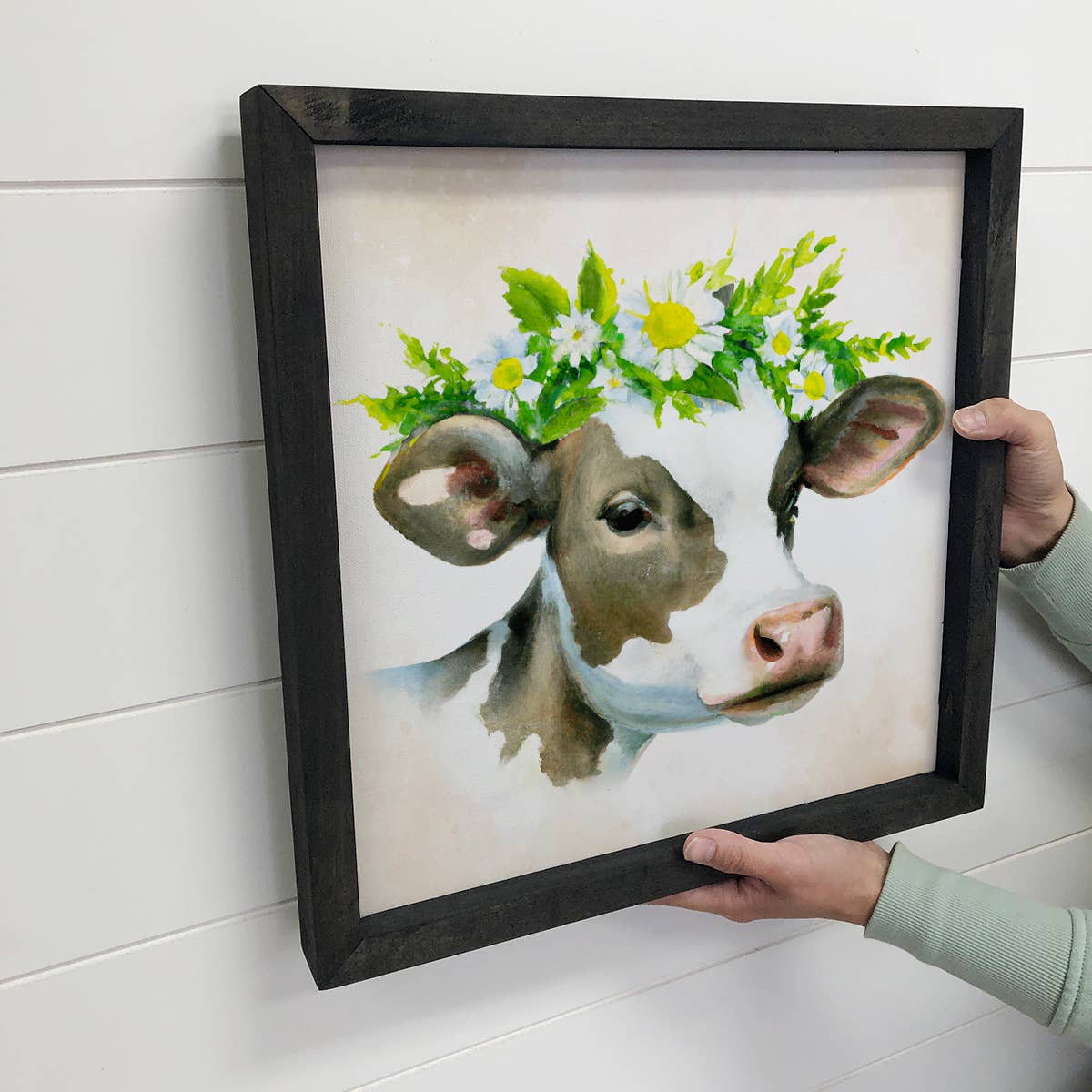 Dairy Cow with Daisies- Canvas Wall Art- Small Sign