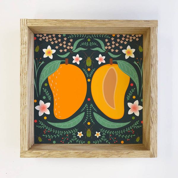 Folk Art Mango - Mango Canvas Art - Wood Framed Wall Art
