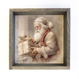 Vintage Santa Preparing Gifts - Rustic Holiday Canvas Art