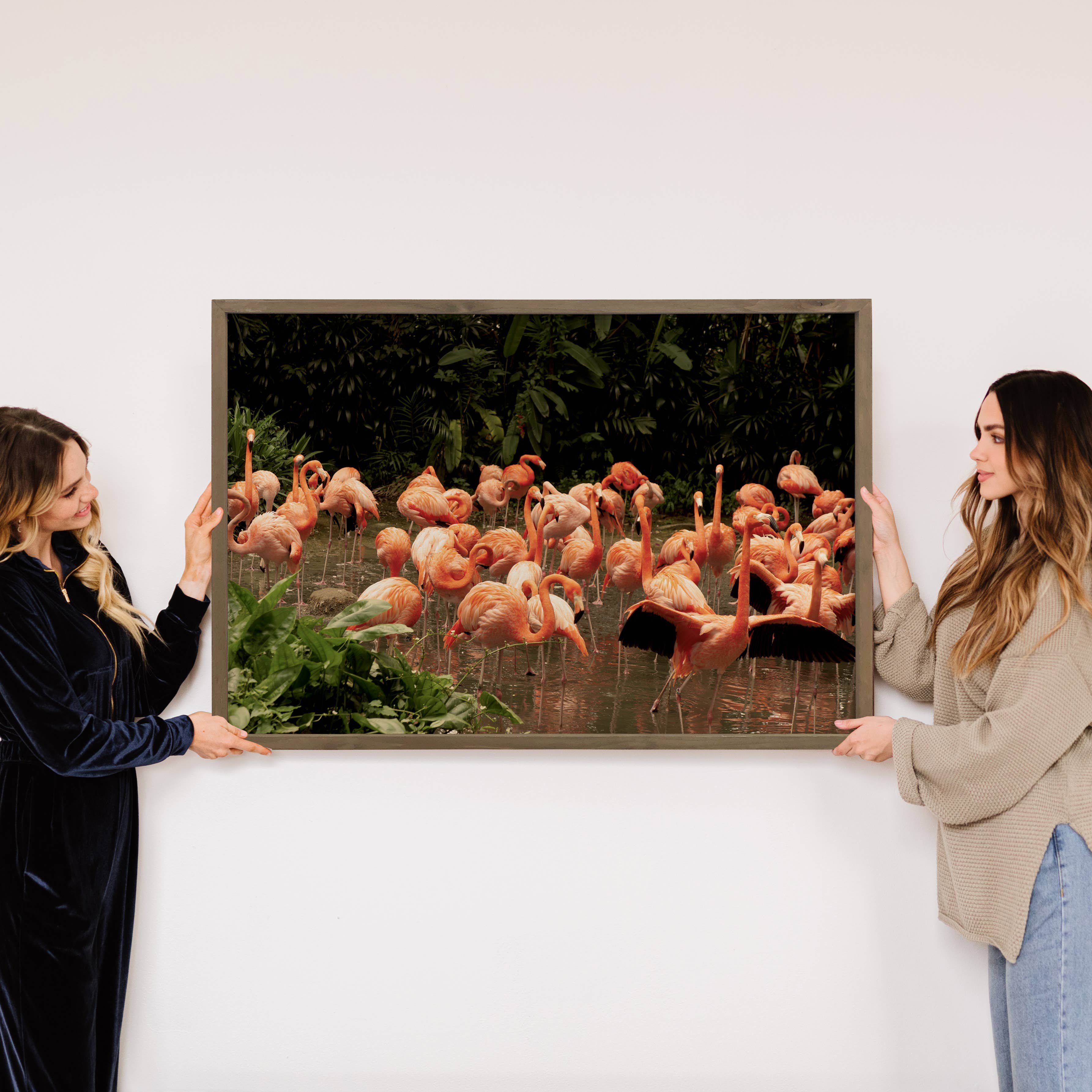 Flamingo Group - Bird Canvas Art - Wood Framed Wall Art