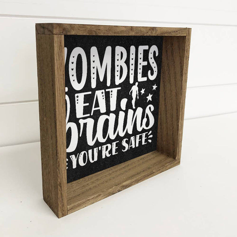 Cute Halloween Art-  Zombie's Eat Brains Canvas Wood Sign