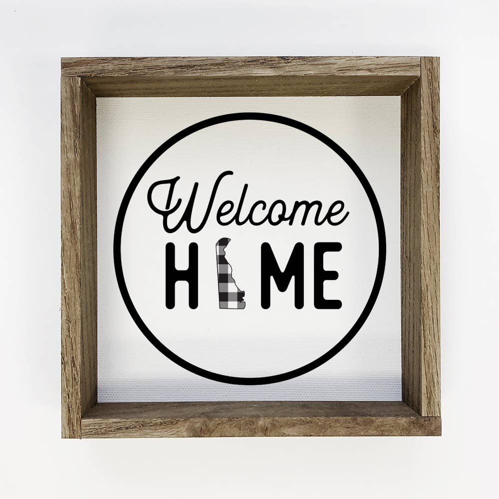 Welcome Home Delaware Buffalo Plaid Small Canvas Sign