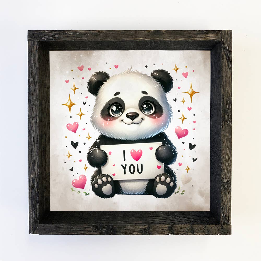 I Love You Panda - Valentines Day Panda Canvas Art - Framed