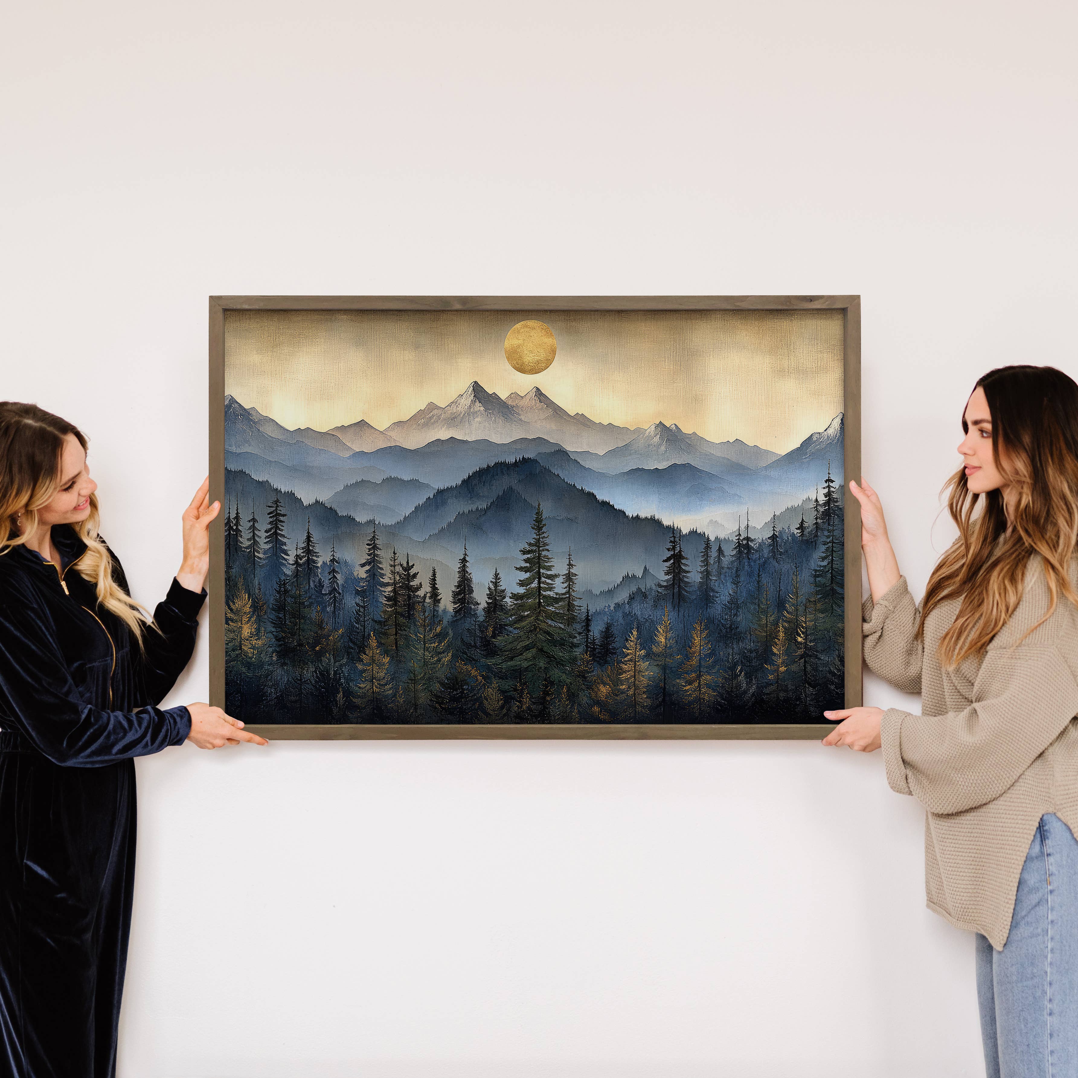 Navy Mountain Glory - Mountain Landscape Art - Wood Framed