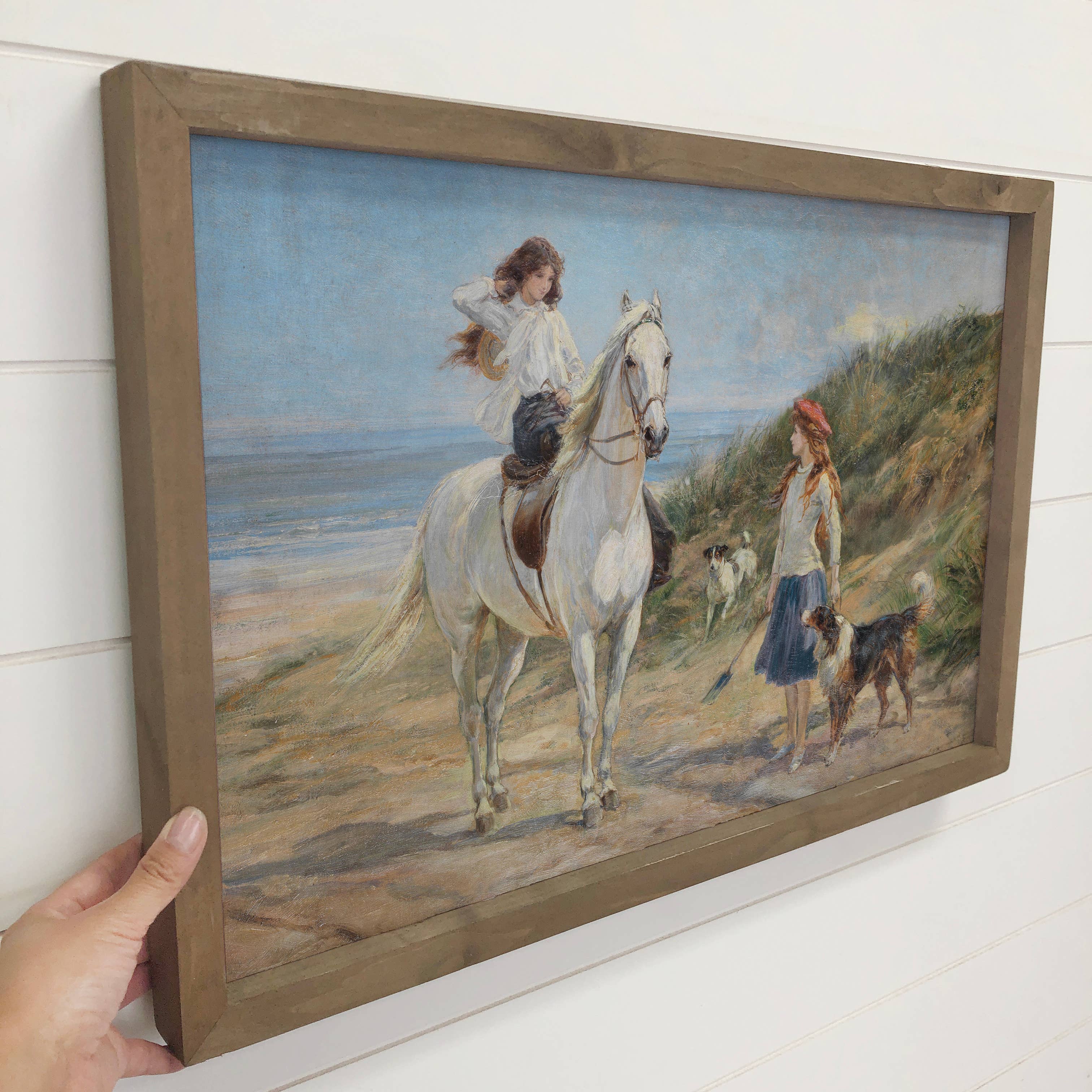 Horse Girls with Dogs - Girl and Pet Canvas Art - Wood Frame