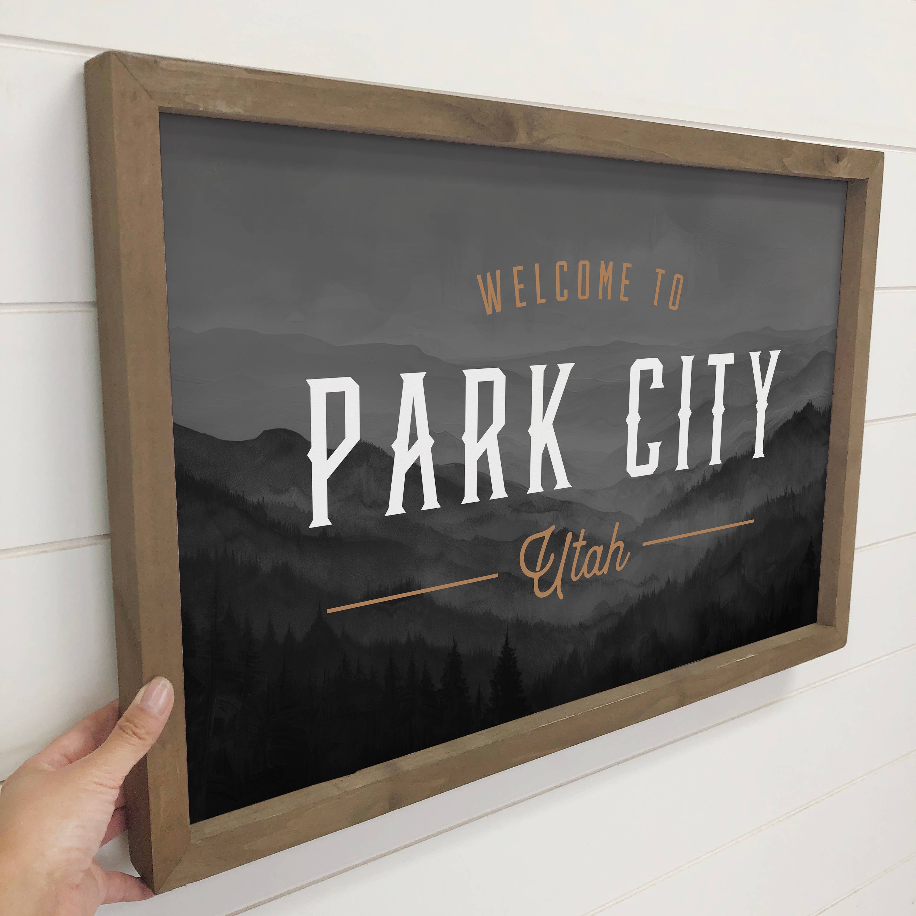 Black Mountains Welcome to Custom Town Canvas Art - Framed