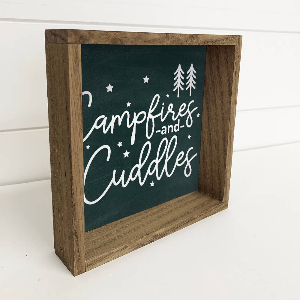 Campfire and Cuddles - Cute Word Art Sign - Framed Wall Art