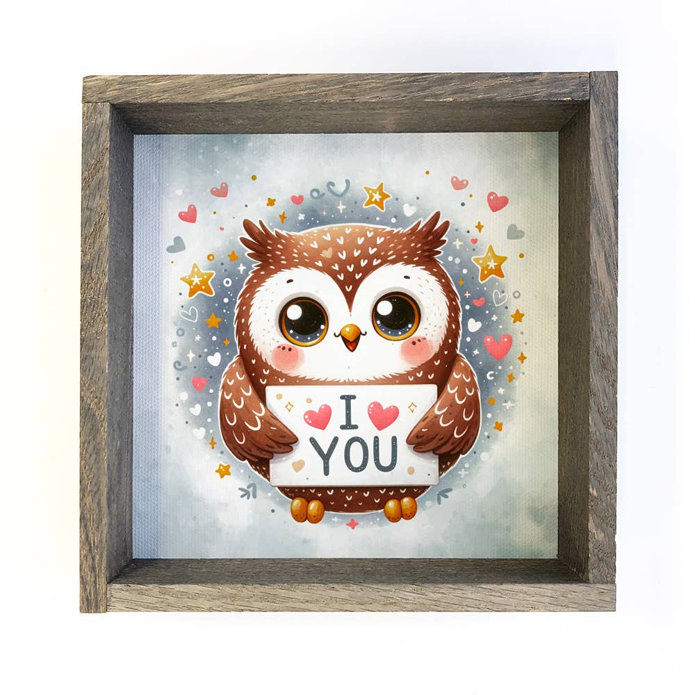 I Love You Owl - Valentines Day Owl Canvas Art - Framed