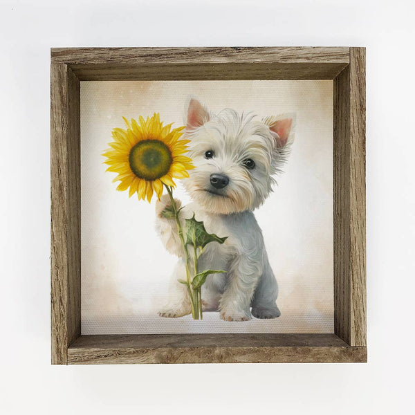 Sunflower Westie - Cute Puppy and Flowers - Sunflower Art