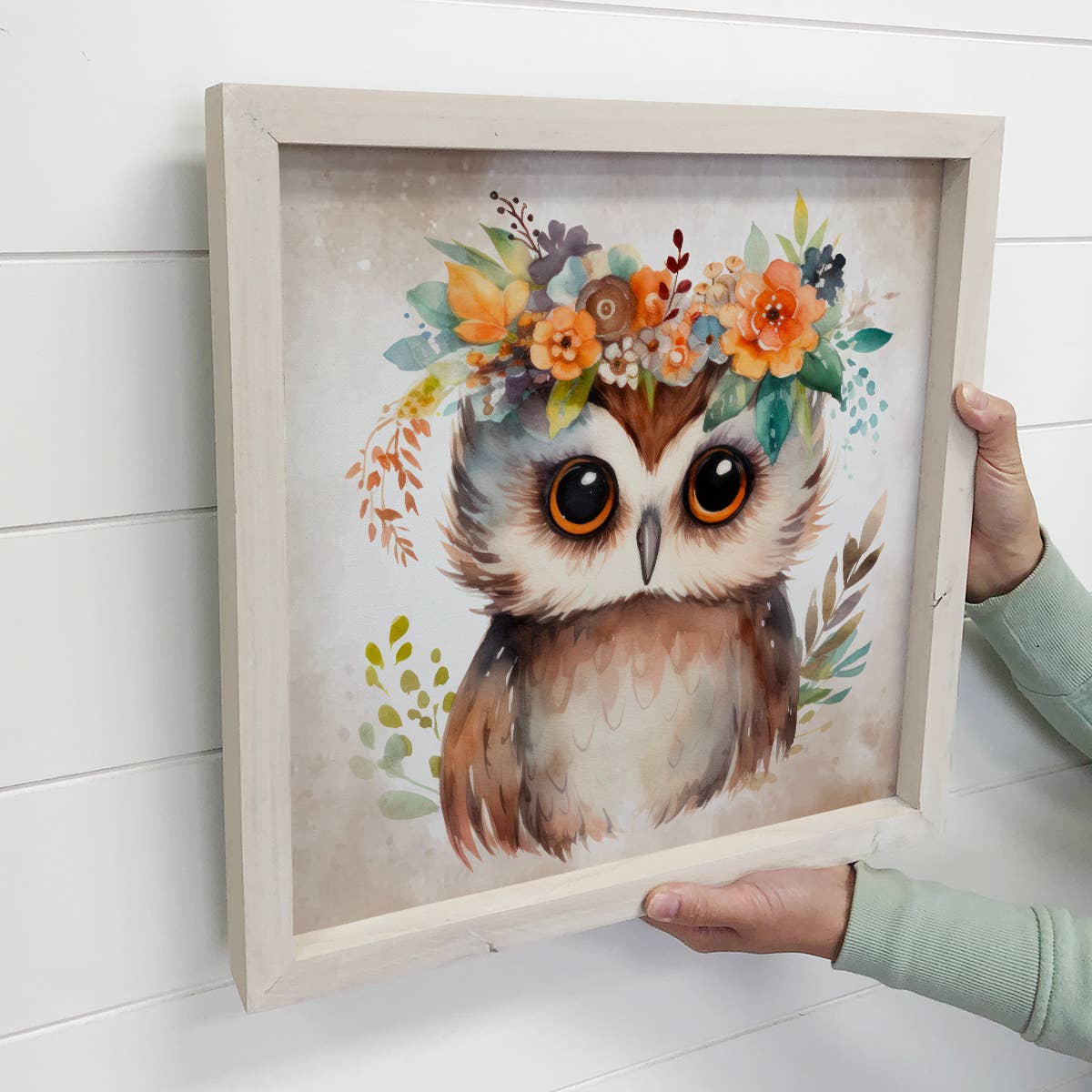 Boho Cute Owl Wall Art - Nursery Canvas Art - Wood Framed