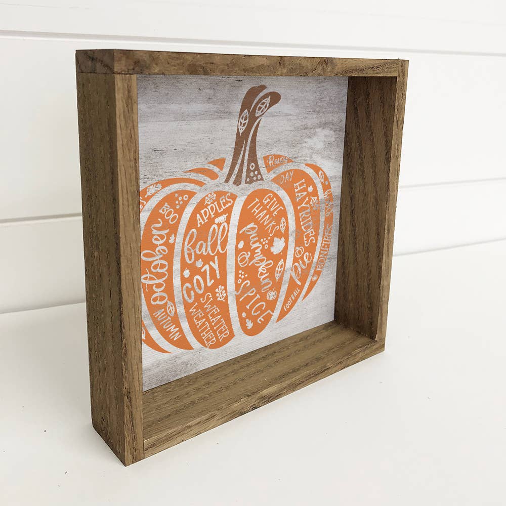 Pumpkin Fall Words - Fall Canvas Sign - Wood Framed Wall Art