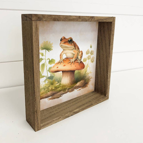 Woodland Cute Frog - Cute Frog Canvas Art - Wood Framed