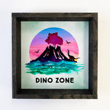 Dino Volcano "DINO ZONE" Small Shelf Sitting Canvas Sign