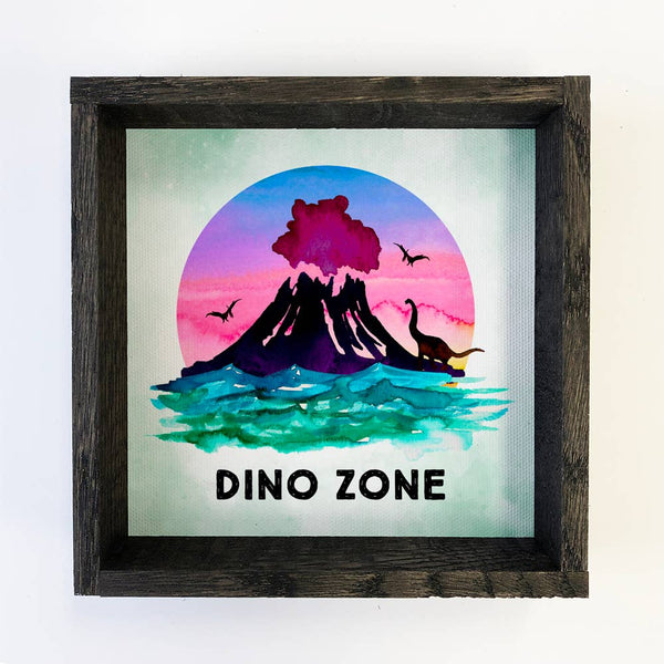 Dino Volcano "DINO ZONE" Small Shelf Sitting Canvas Sign