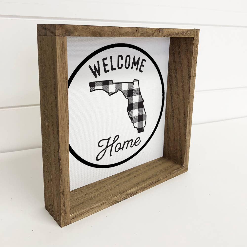 Welcome Home Florida Buffalo Plaid Small Canvas Sign