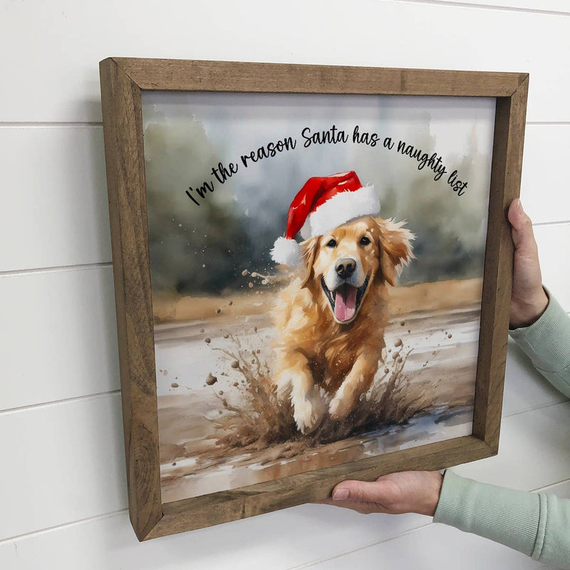 Golden Retriever Naughty List - Funny Animal Wall Art