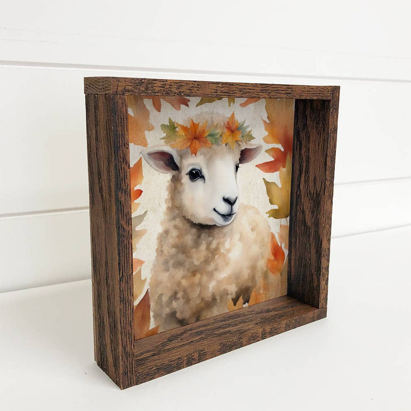 Fall Farm Animal Sheep - Wood Framed Cute Animal Canvas Art