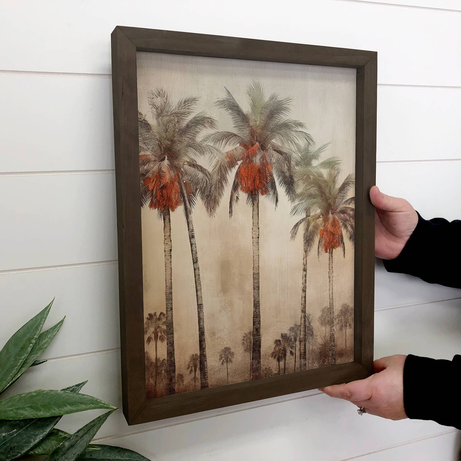 Vintage Palm Trees - Tropical Canvas Art - Wood Framed Decor