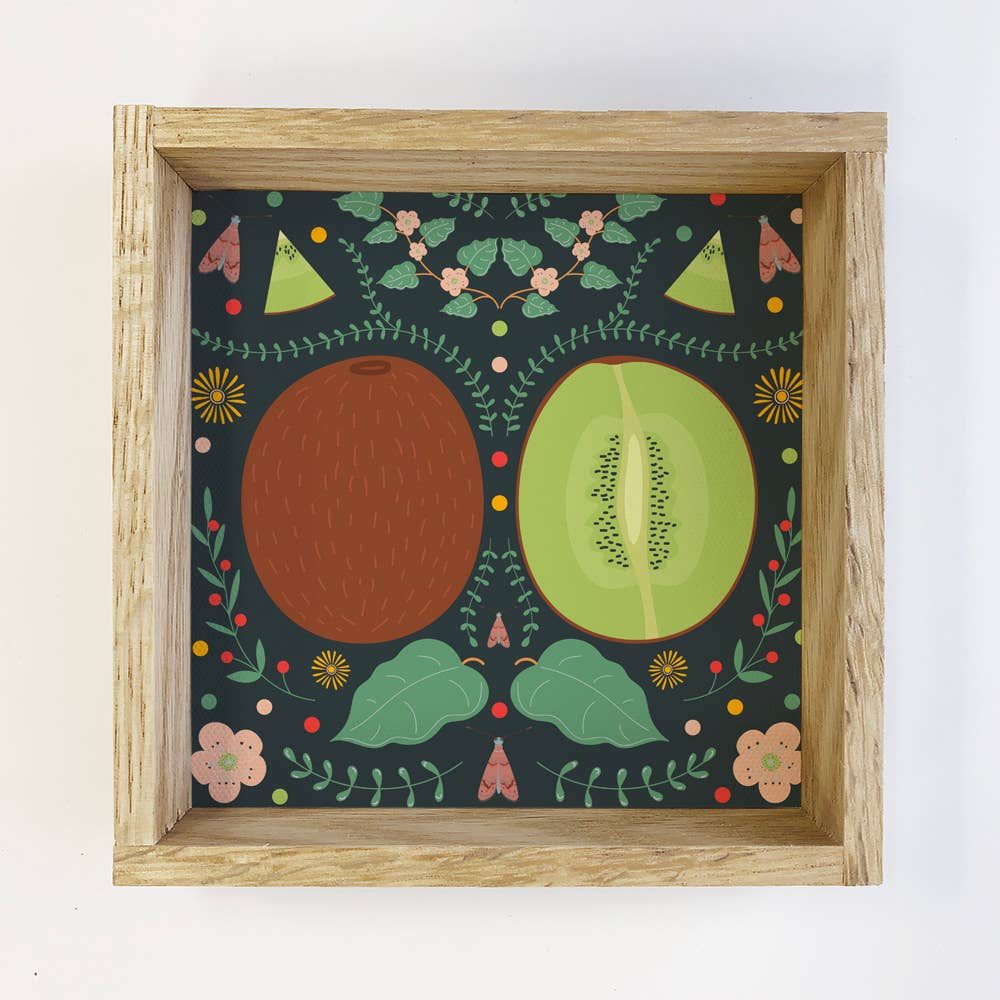 Folk Art Kiwi - Kiwi Canvas Art - Wood Framed Wall Art