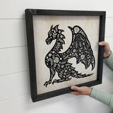 Mystical Dragon Canvas Wall Art Ebony Wood Frame