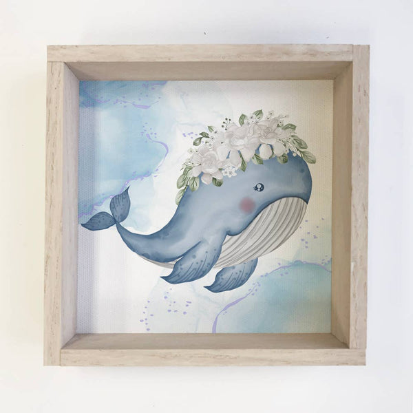 Cute Whale Canvas Art with Wood Frame - Baby or Kids Room