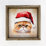 Persian Cat Santa Hat - Cute Holiday Animal Canvas Art