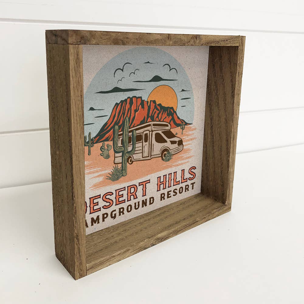 Desert Retro Camp RV - Desert Landscape Canvas Art - Framed