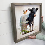 Cow Standing with a Bird Watercolor-Cow Painting with Frame