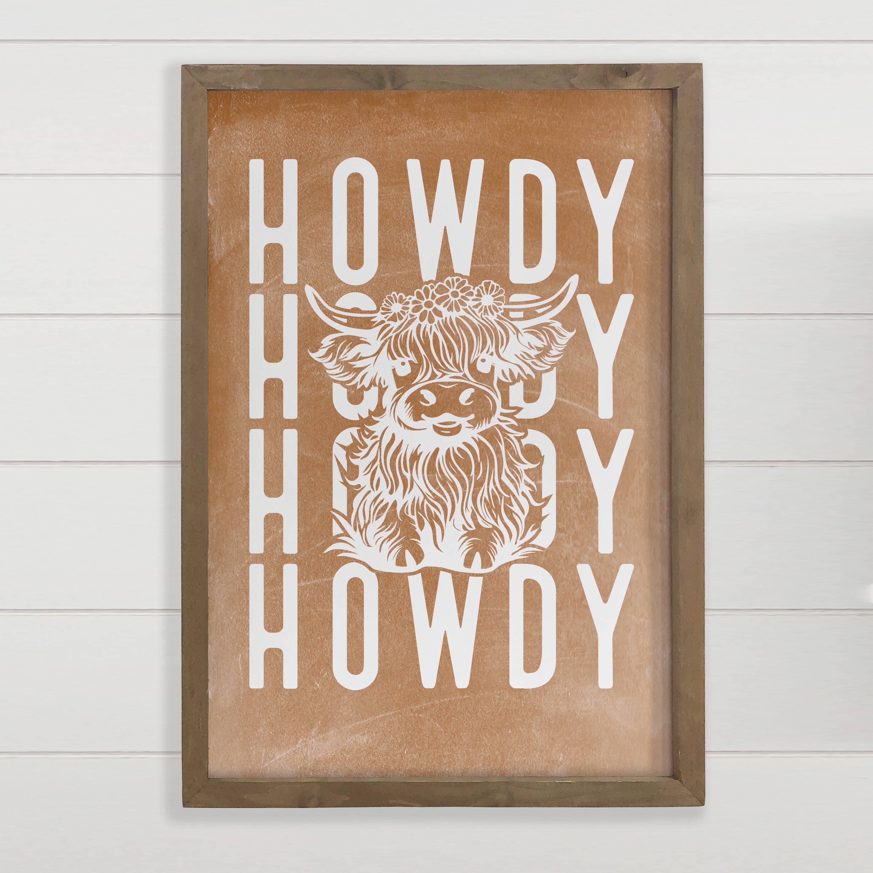 Howdy Highland Cow - Western Canvas Art - Wood Framed Art