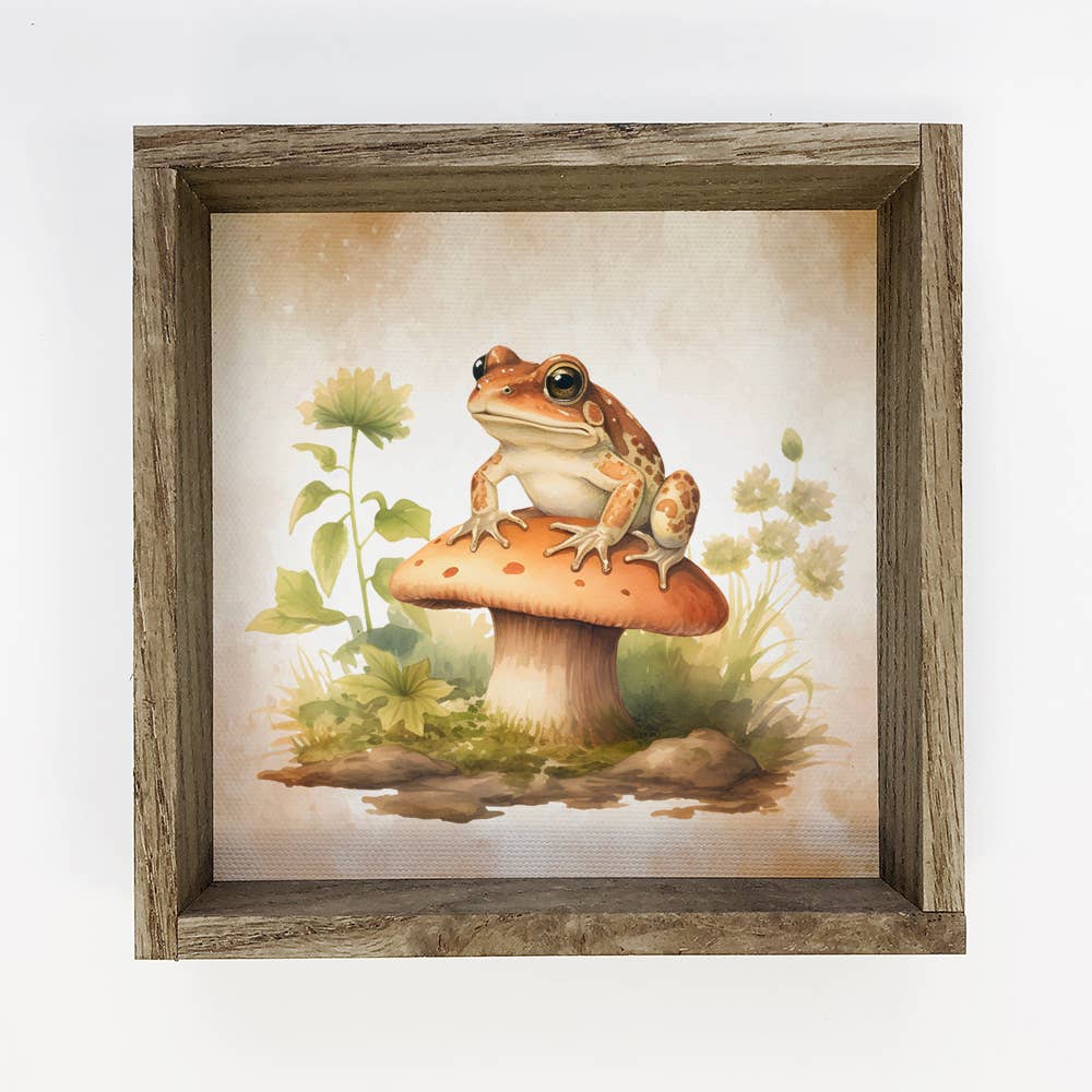 Woodland Cute Frog - Cute Frog Canvas Art - Wood Framed