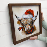 Highland Cow in a Santa Hat Small Canvas Sign