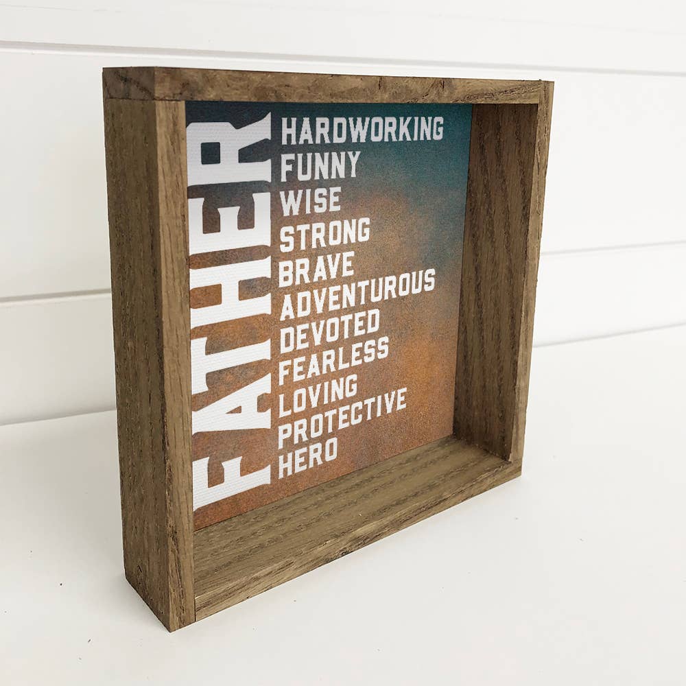 Father Adjective - Fathers Day Gift - Wood Framed Word Art