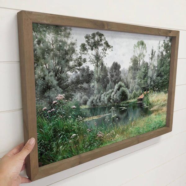 Pond in Spring - Spring Landscape Canvas Art - Wood Framed