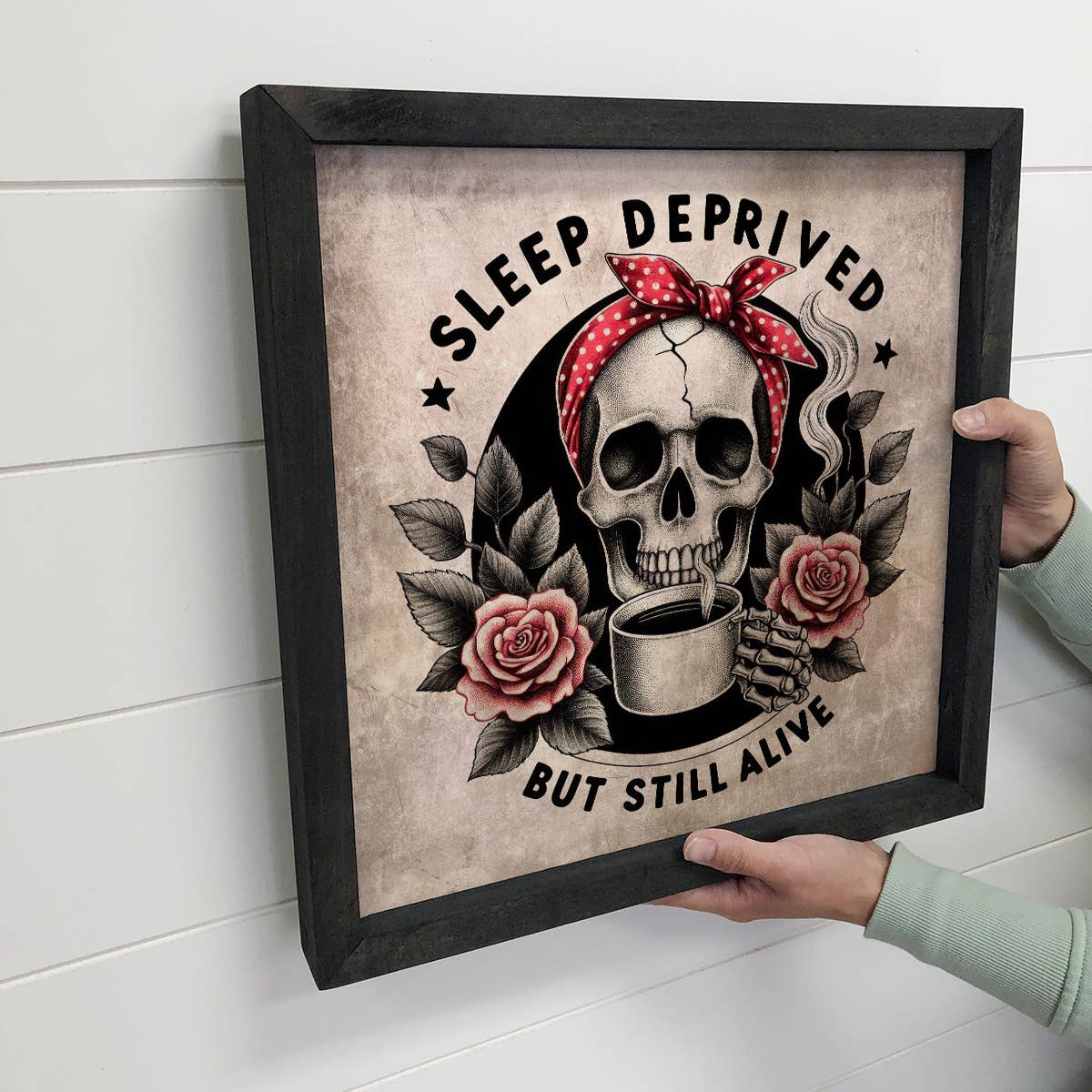 Sleep Deprived But Still Alive - Skeleton Canvas Art -