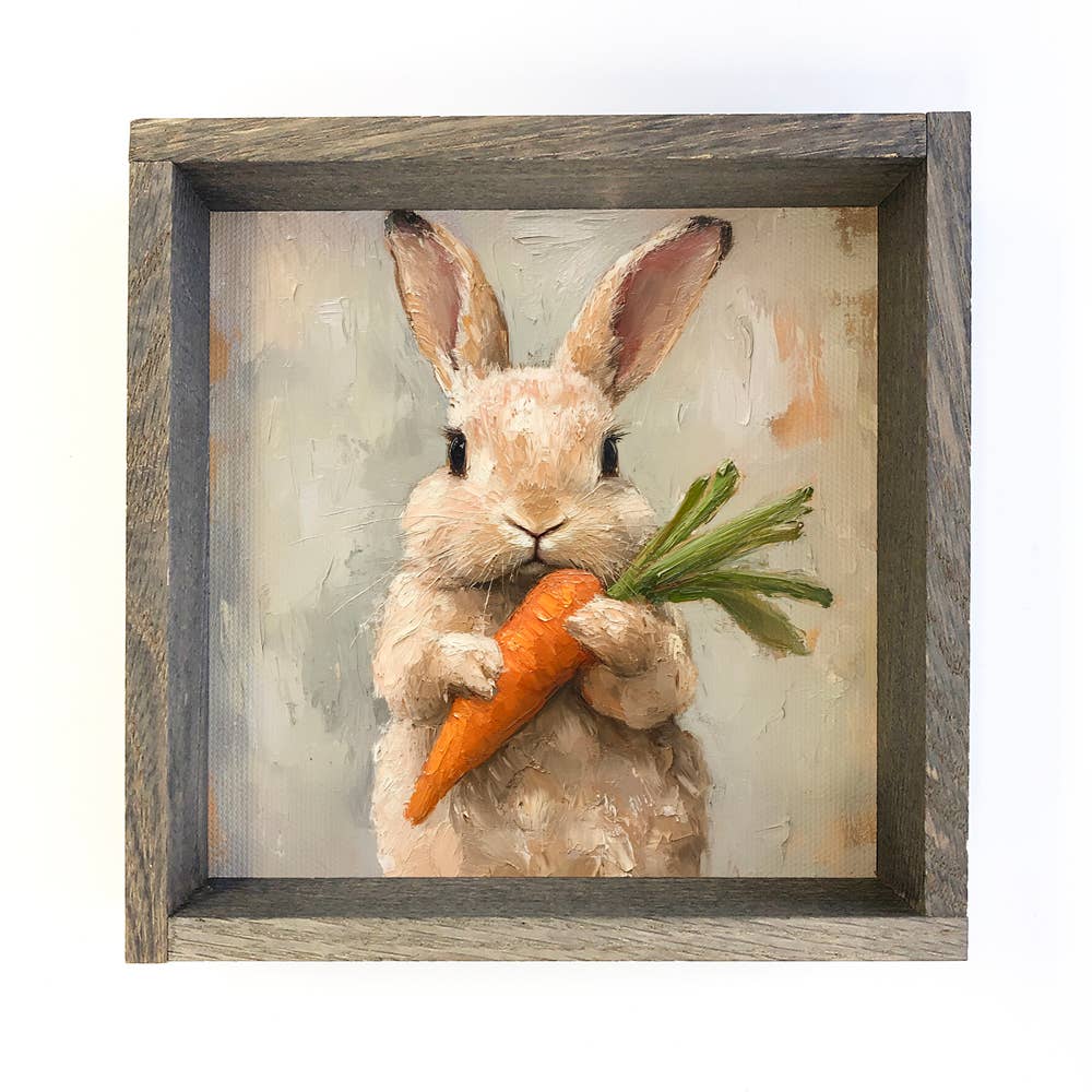 Easter Bunny Carrot Keeper - Easter Canvas Art - Wood Framed