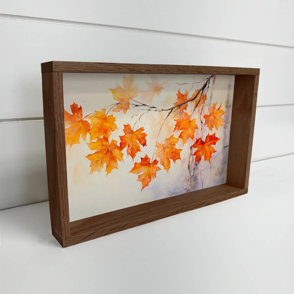 Maple Leaves Branch - Fall Leaf Canvas Art - Wood Framed