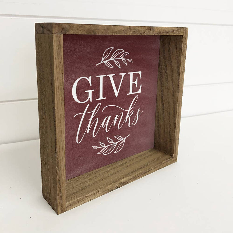 Give Thanks Small Mantel Sign with Aged Oak Frame