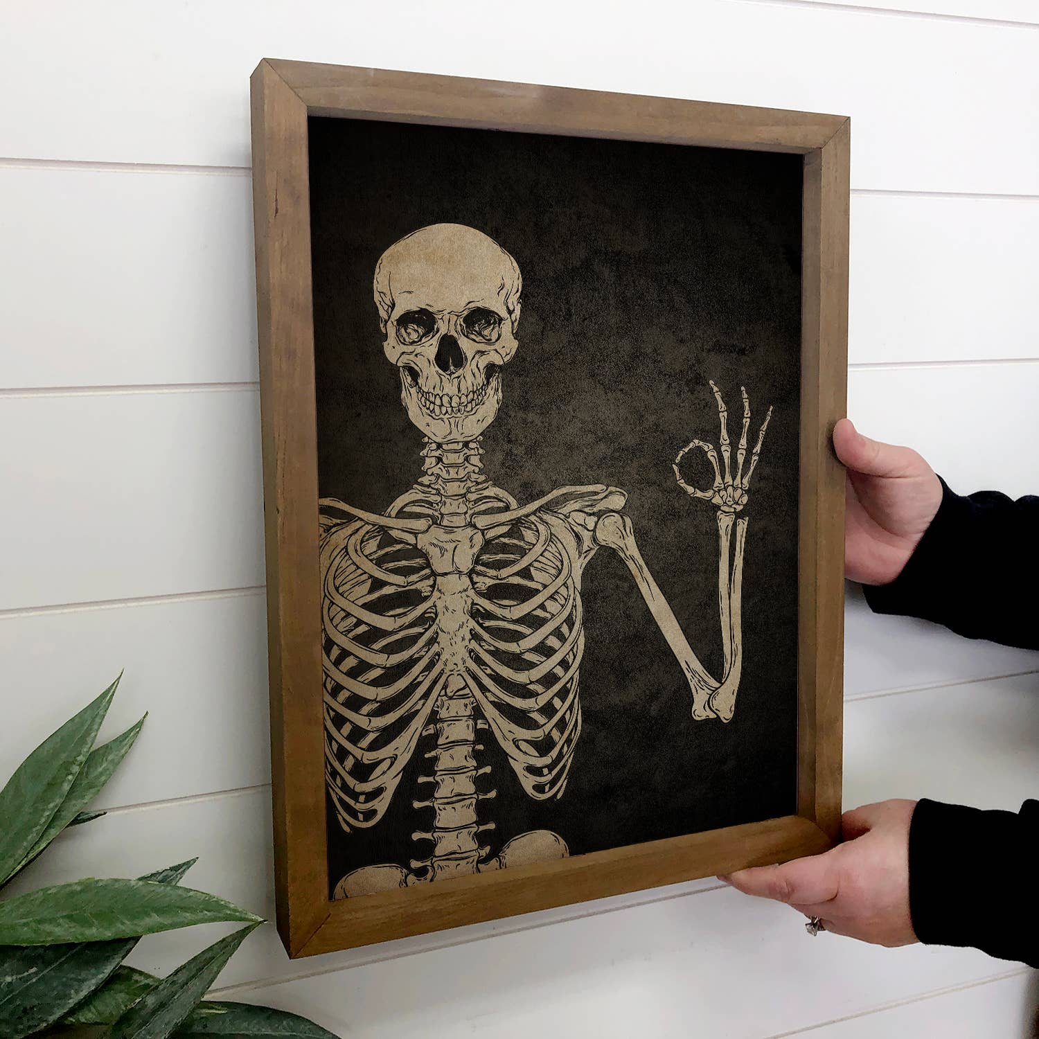 Skeleton Okay Hand Sign - Skeleton Canvas Art - Wood Framed