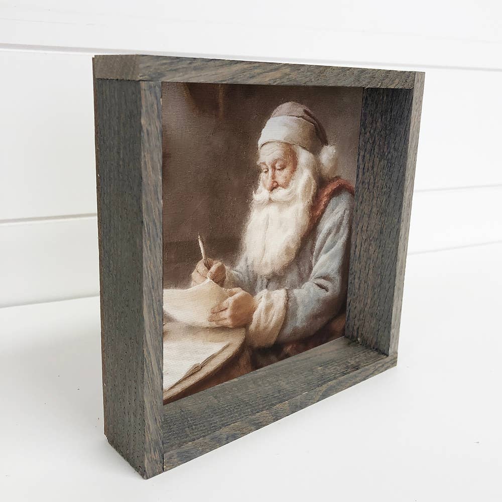 Vintage Gray English Santa - Holiday Canvas Art - Wood Frame