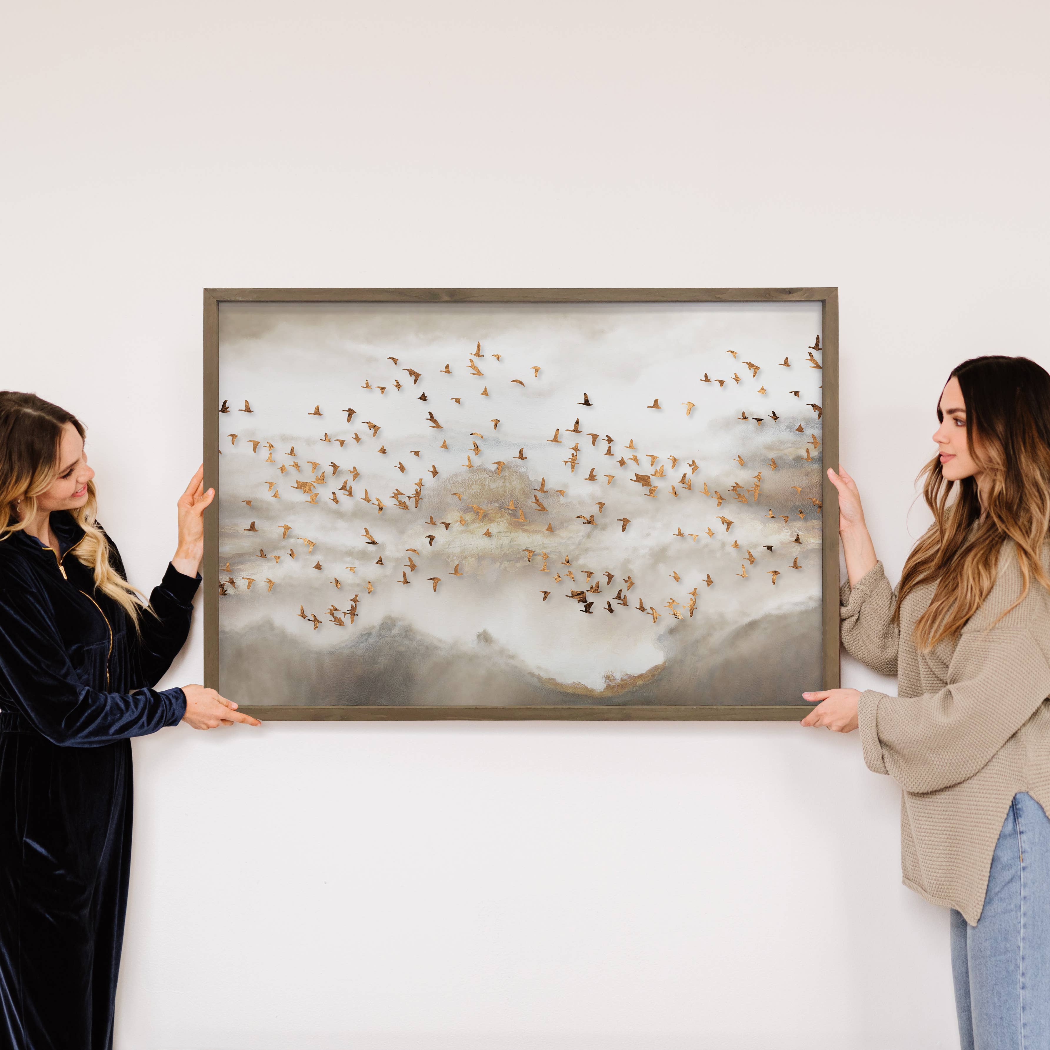 Brilliant Bird Flock - Flying Bird Canvas Art - Wood Framed