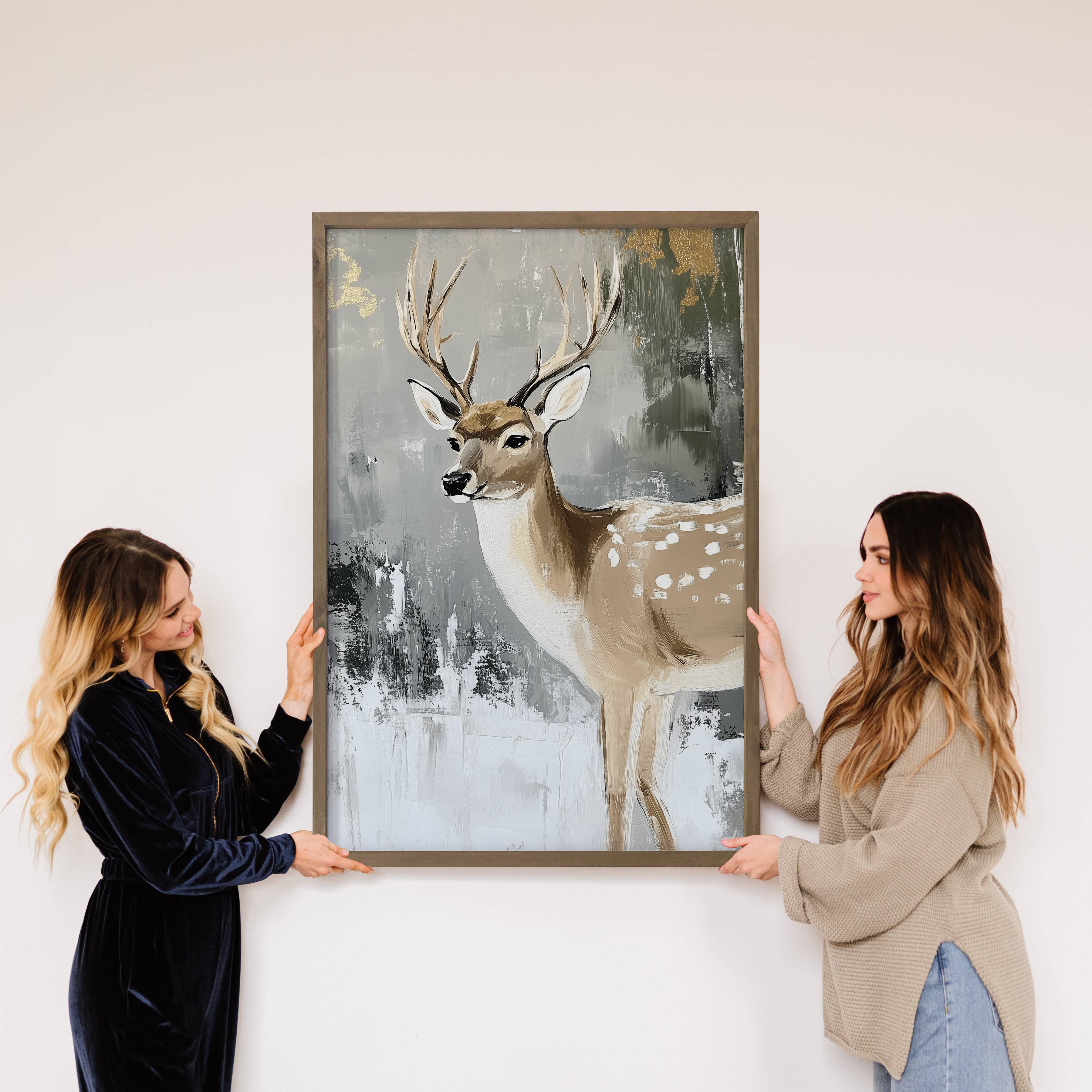 Winter Buck Painting - Winter Deer Canvas Art - Wood Framed