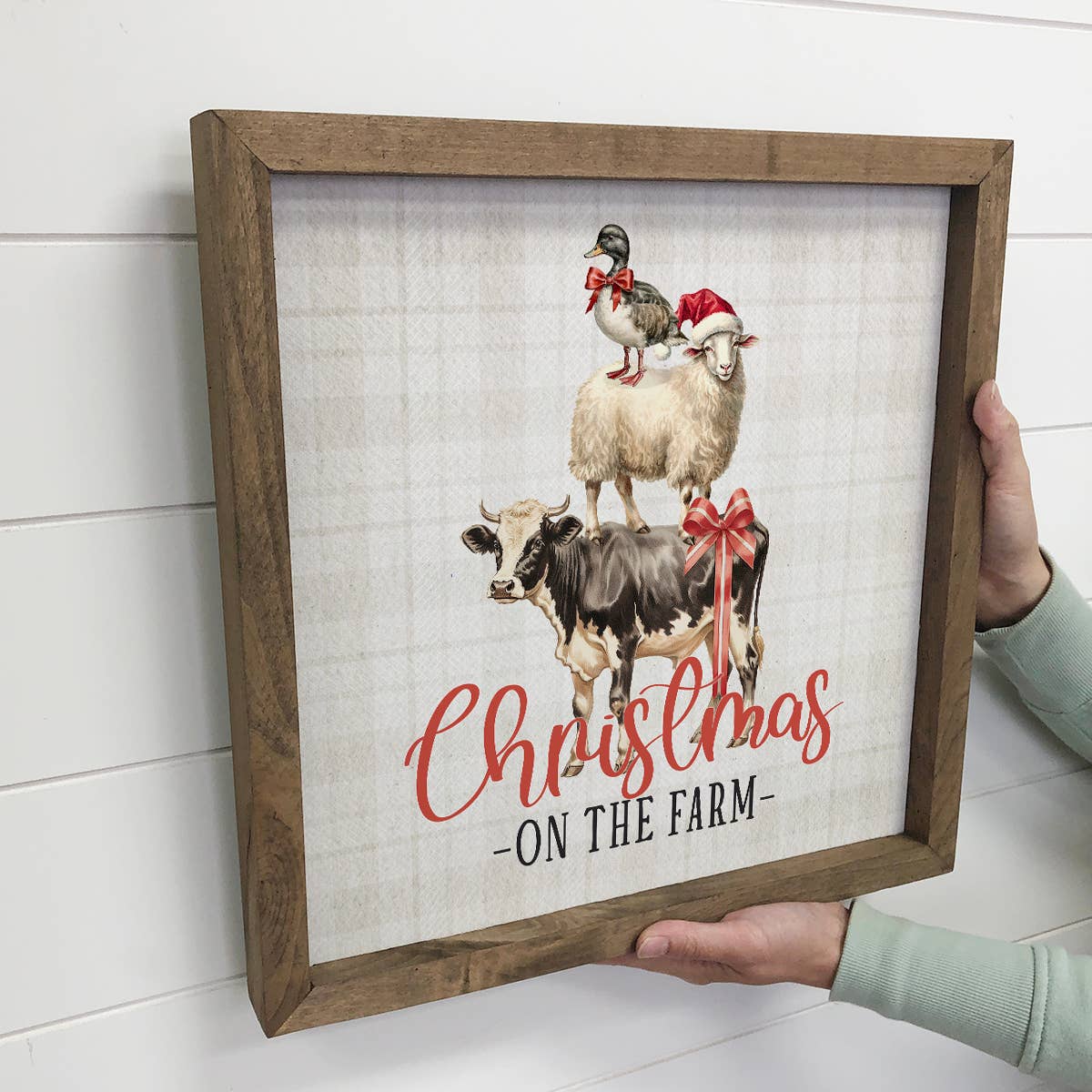 Christmas on The Farm - Animal Holiday Canvas Art - Framed