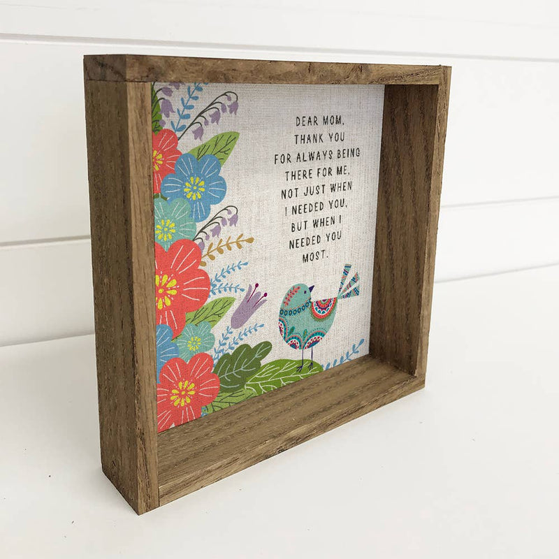 Folk Bird Dear Mom Wall Art - Mothers Day Canvas Art