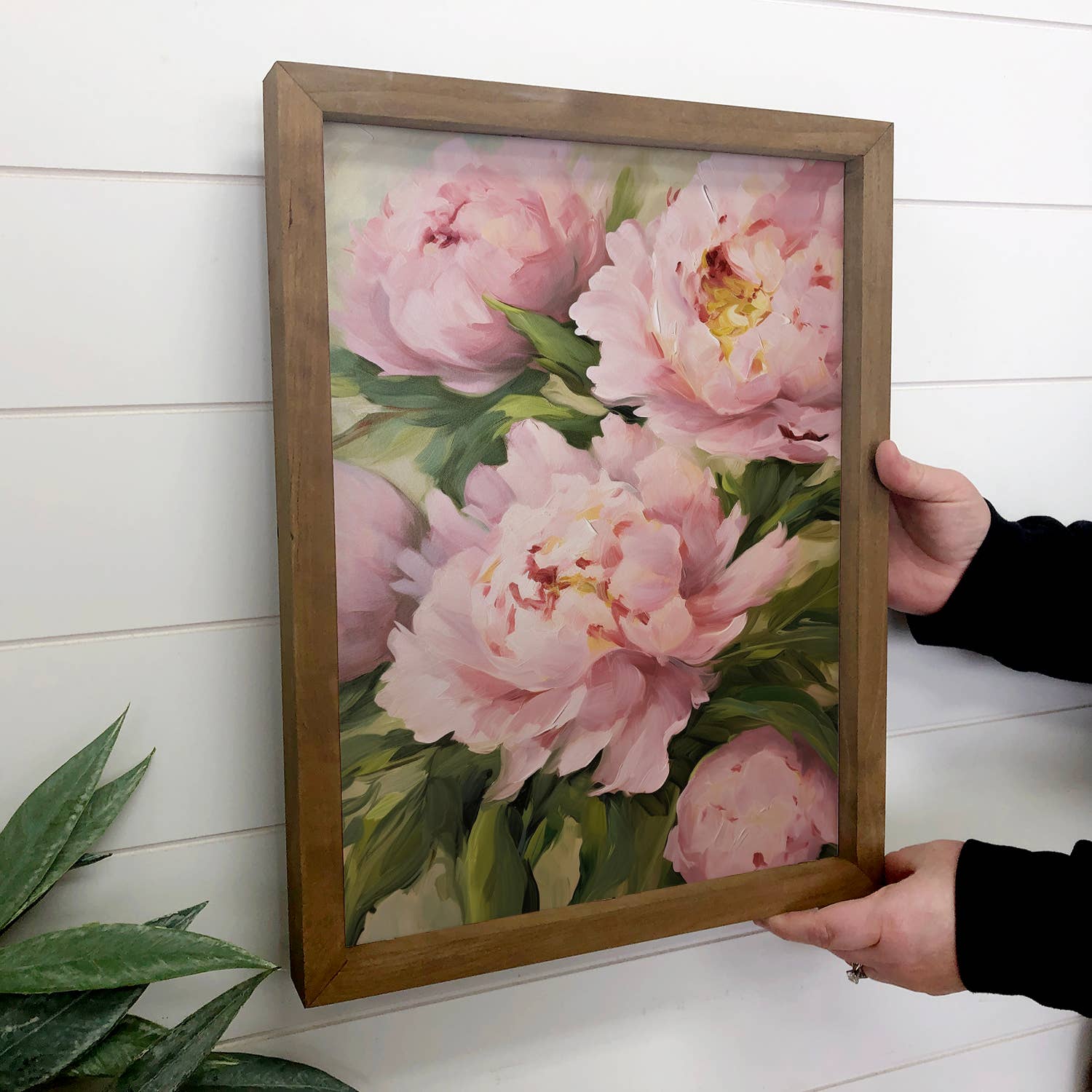 Pink Blooming Peonies - Flower Canvas Art - Wood Framed Art