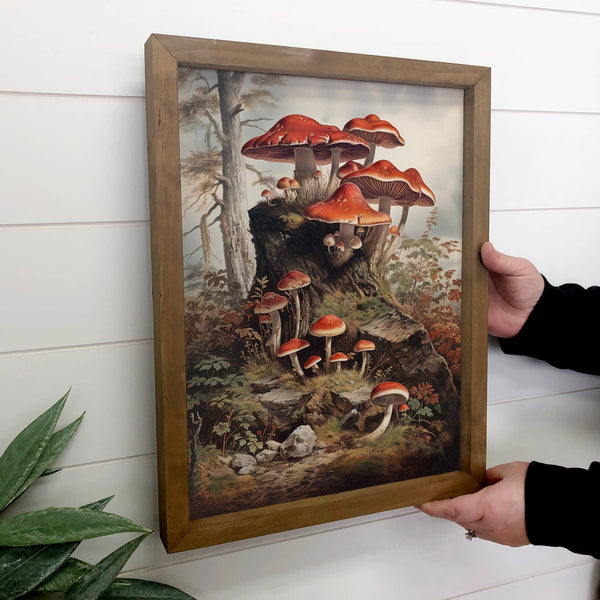 Mushroom Colony - Mushroom Canvas Art - Wood Framed Decor
