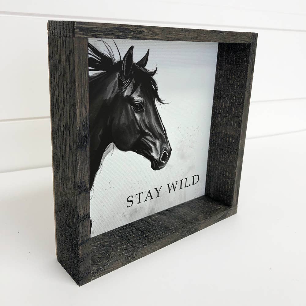 Black Horse Say Wild - Horse Canvas Art - Wood Framed Decor