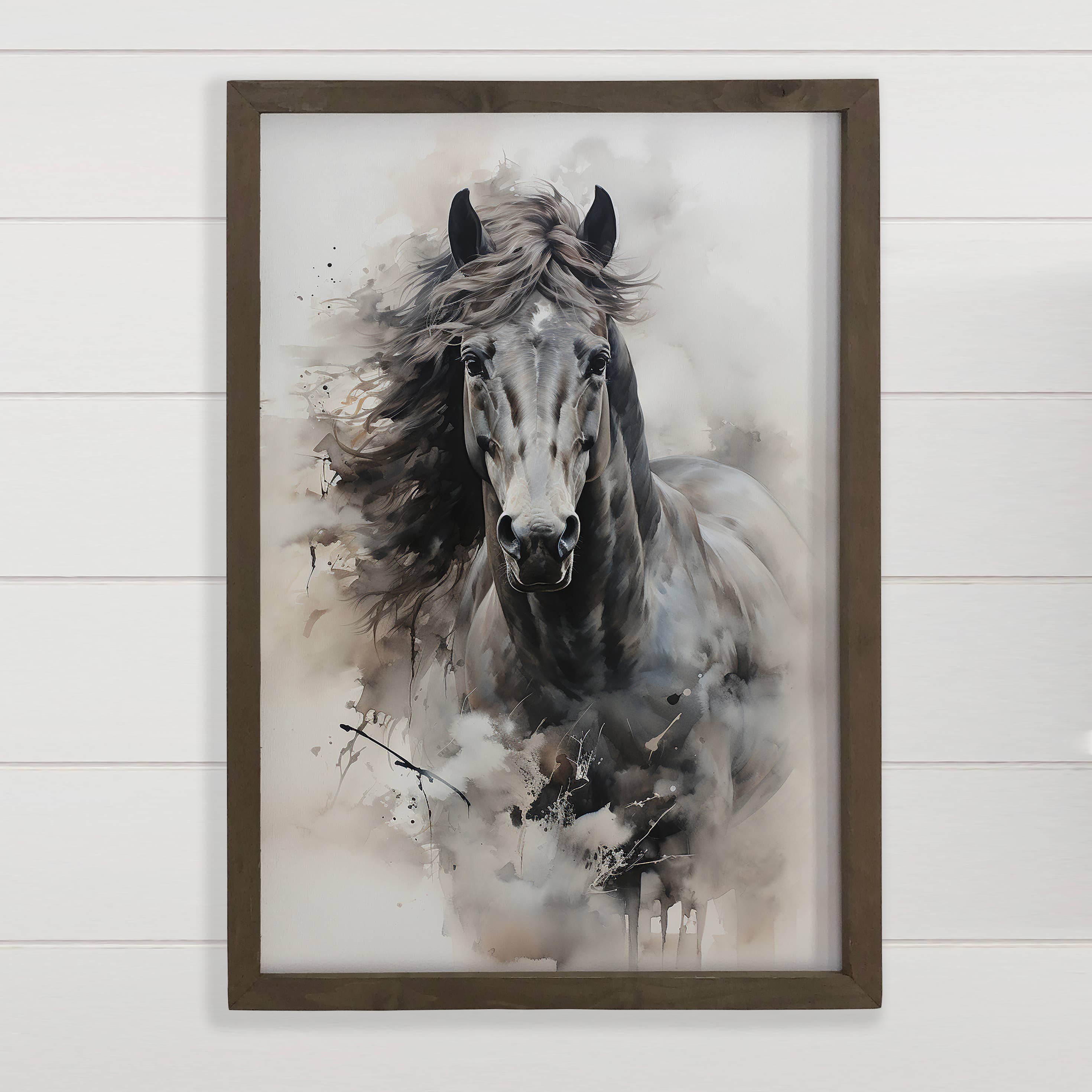 Black Ink Stallion - Farmhouse Canvas Art - Wood Framed Art