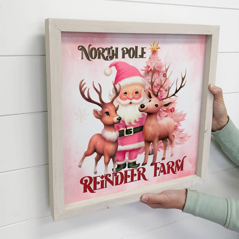 Pink North Pole Reindeer Farm - Cute Holiday Canvas Wall Art