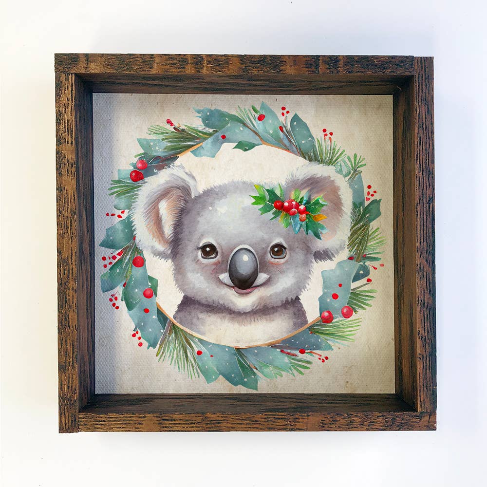 Christmas Wreath Koala - Cute Holiday Animal - Framed Decor