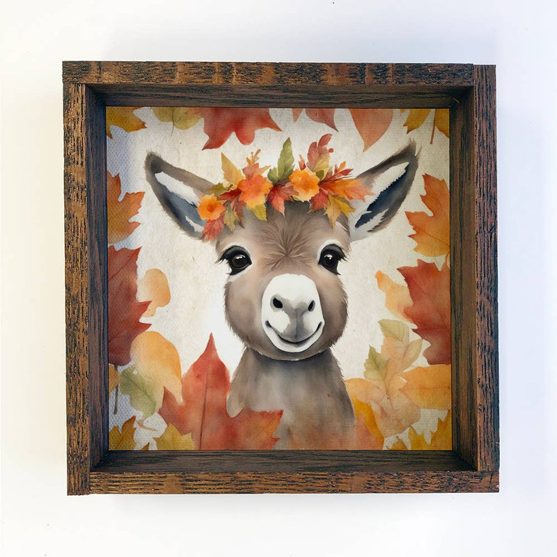 Fall Farm Animal Donkey - Wood Framed Cute Animal Canvas Art